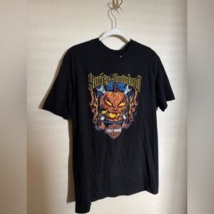 Harley Davidson Halloween Pumpkin Graphic‎ Tee Shirt Sz Large Florida